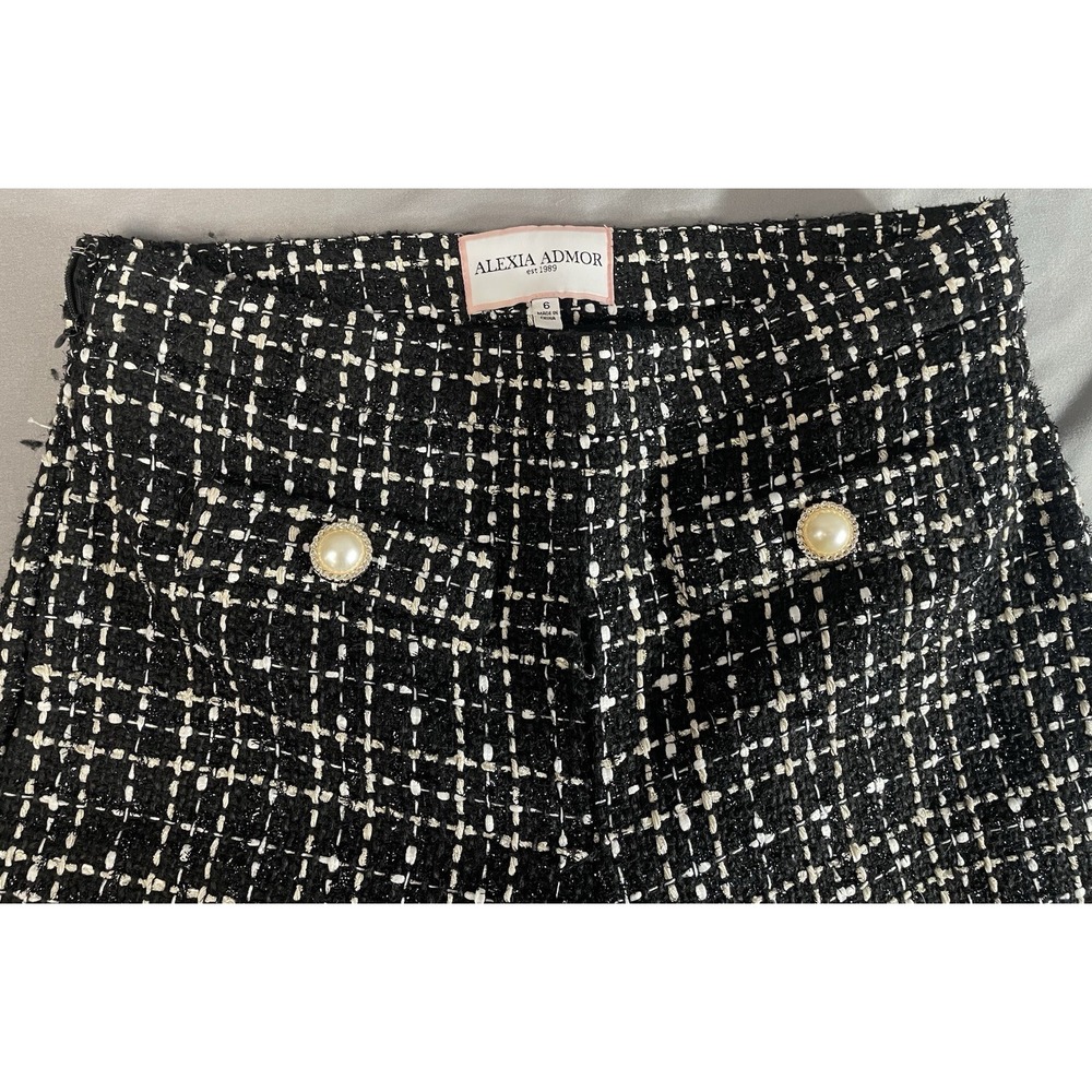 Alexia Admor Jayden Tweed Wide Leg Pants Sz 6 NWT Pearl Button